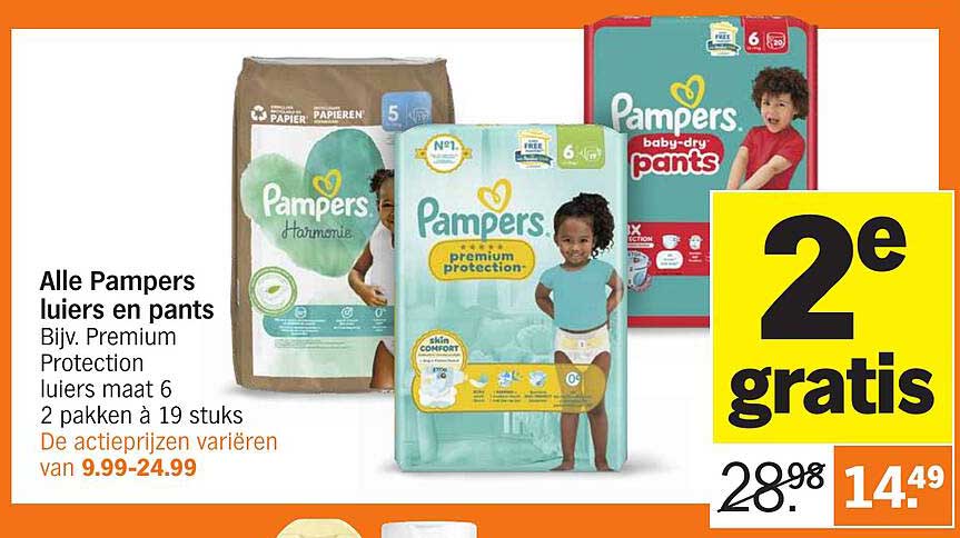 Alle Pampers luiers en pants Bijv. Premium Protection luiers maat 6 2 pakken à 19 stuks