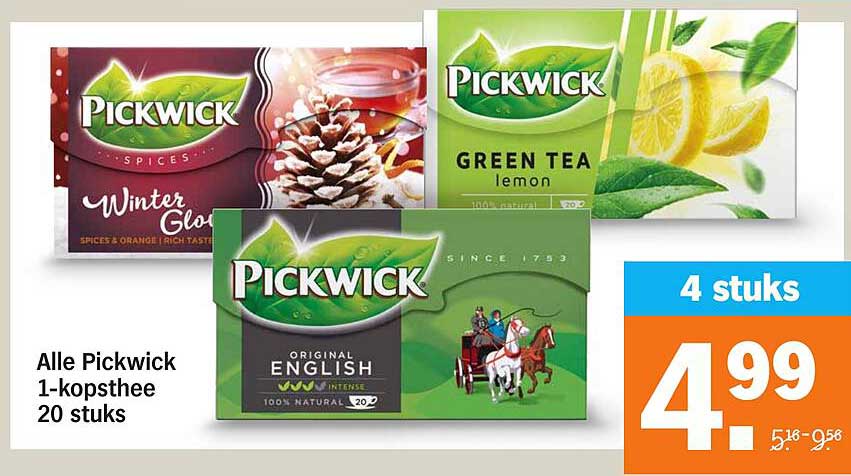 Alle Pickwick 1-kopsthee 20 stuks