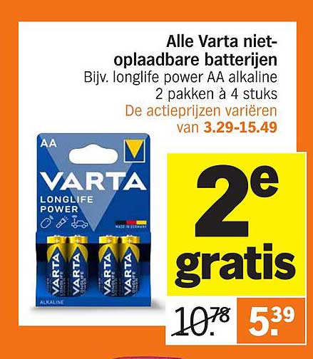 Alle Varta niet-oplaadbare batterijen