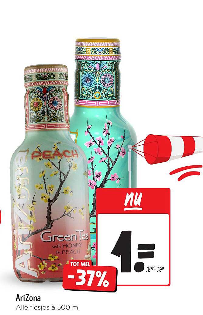 AriZona Green Tea with Honey & Peach - Alle flesjes à 500 ml