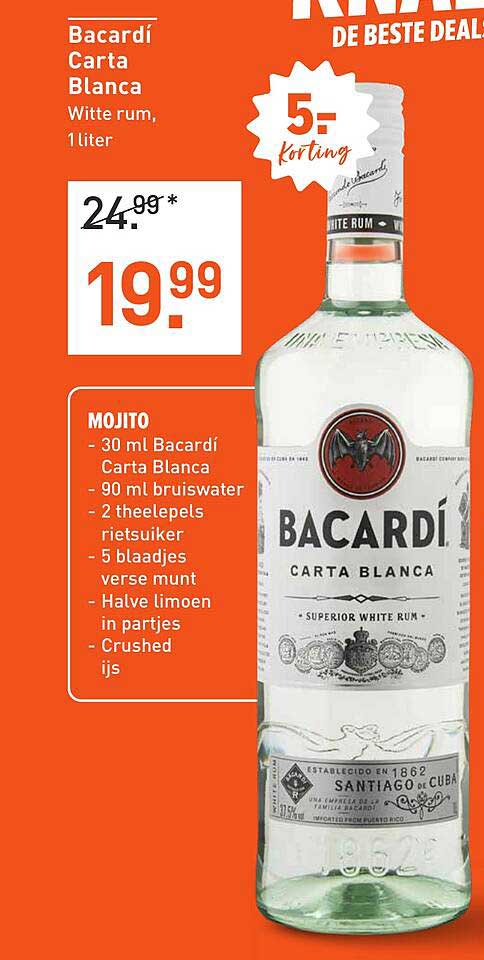 Bacardí Carta Blanca Witte rum, 1 liter