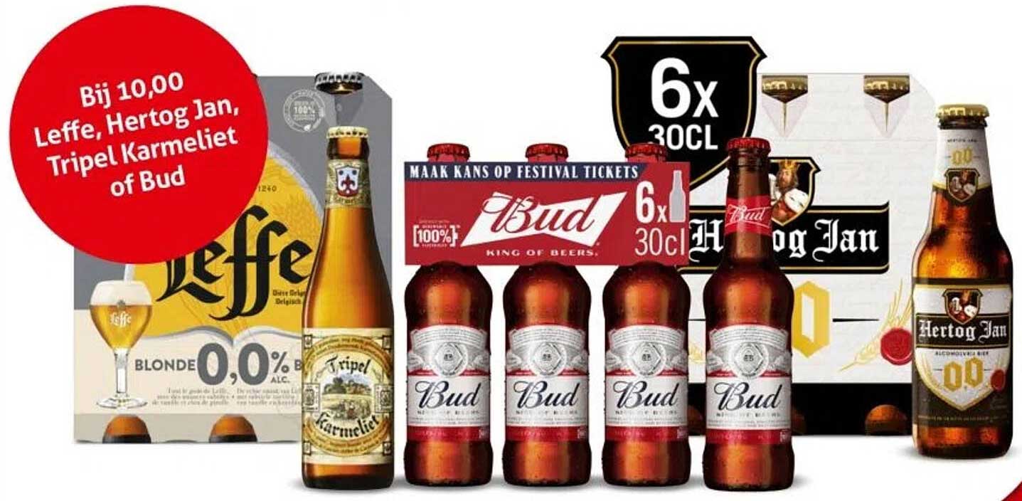 Bij 10,00 Leffe, Hertog Jan, Tripel Karmeliet of Bud