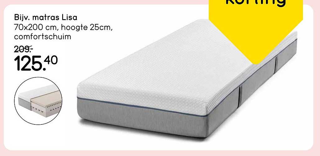 Bijv. matras Lisa 70x200 cm, hoogte 25cm, comfortschuim