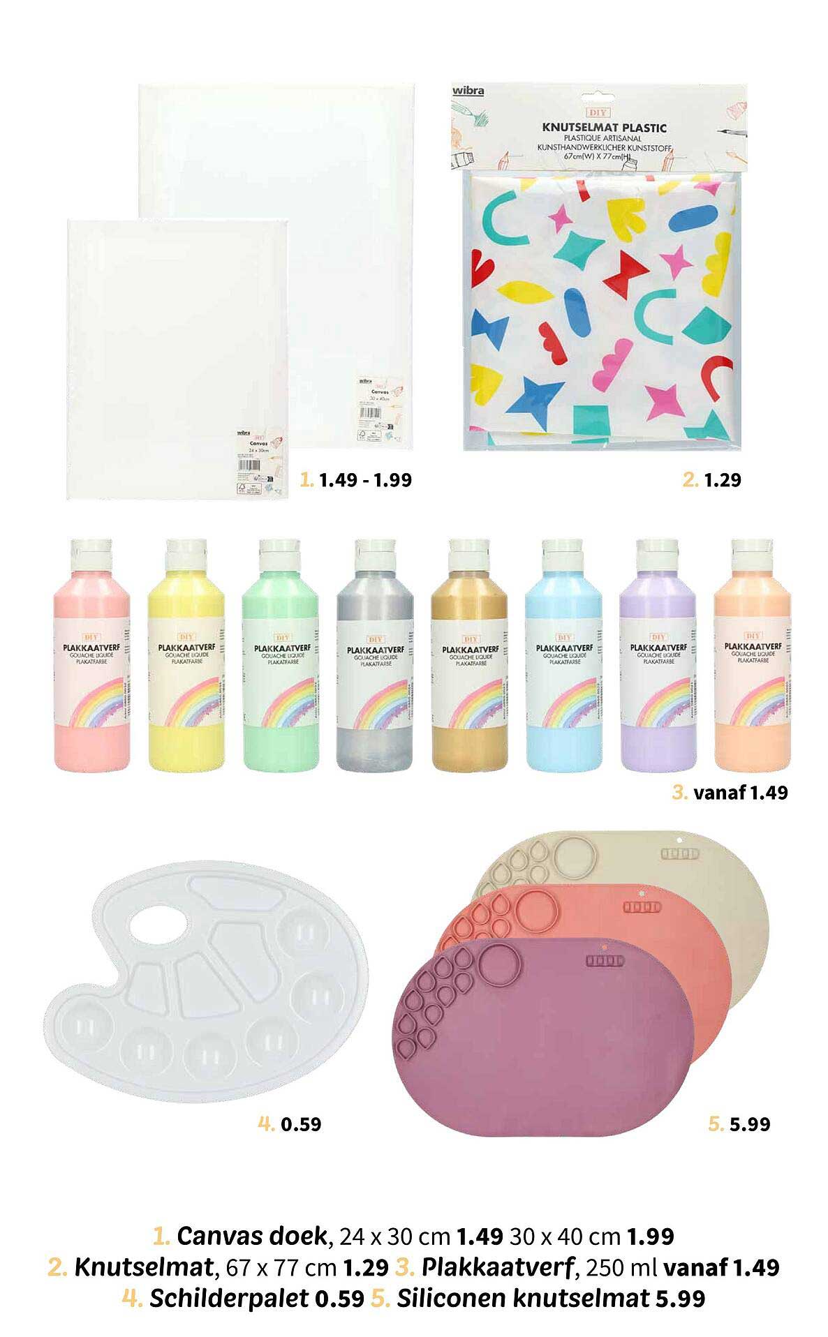 Canvas doek, 24 x 30 cm 1.49 30 x 40 cm 1.99