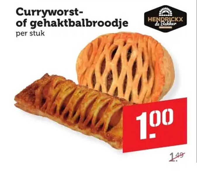 Curryworst- of gehaktbalbroodje per stuk