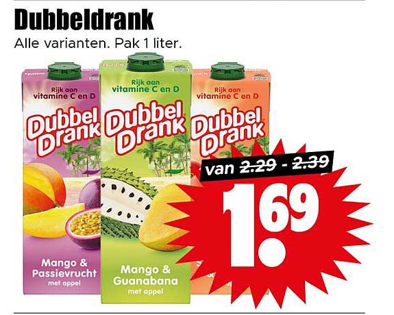 DubbelDrank Alle varianten. Pak 1 liter.
