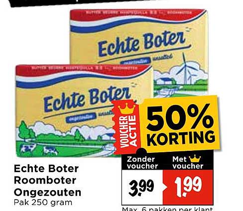 Echte Boter Roomboter Ongezouten Pak 250 gram
