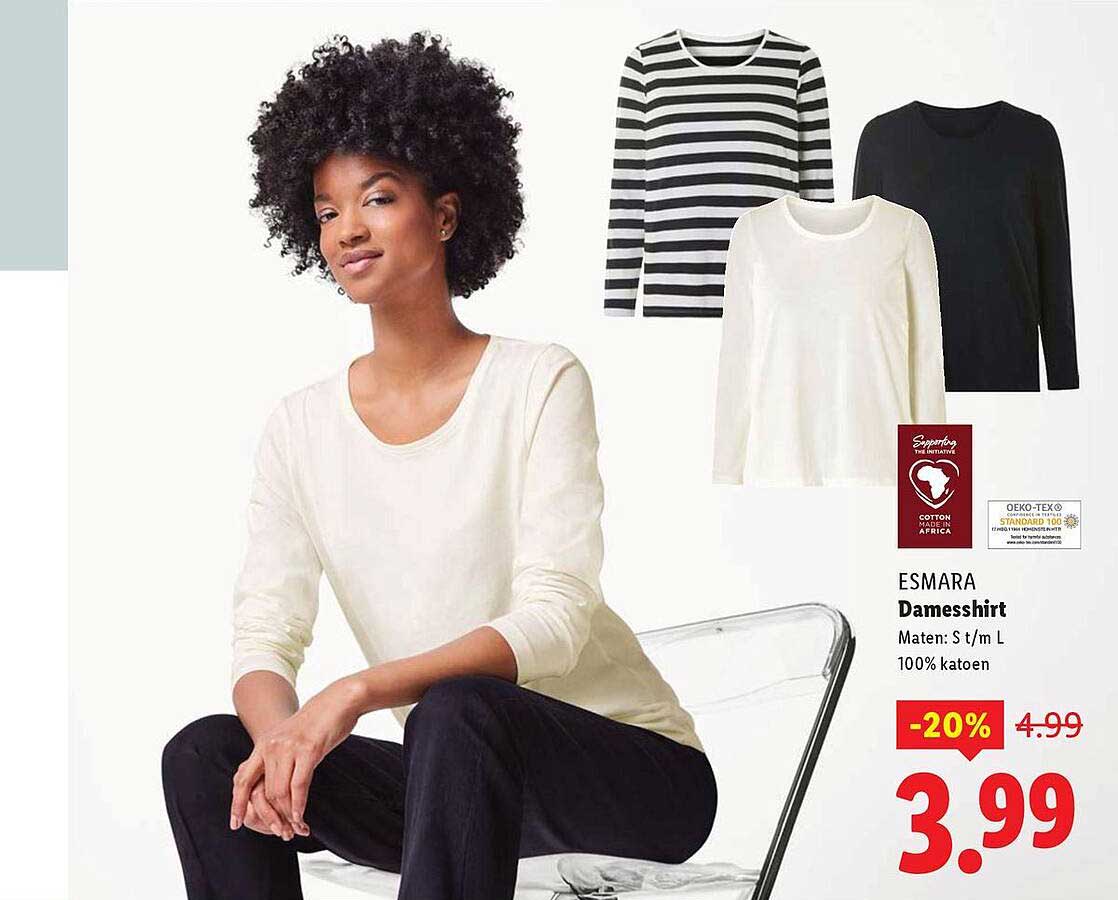 Esmara Damesshirts, 100% katoen - nu voor €3,99!