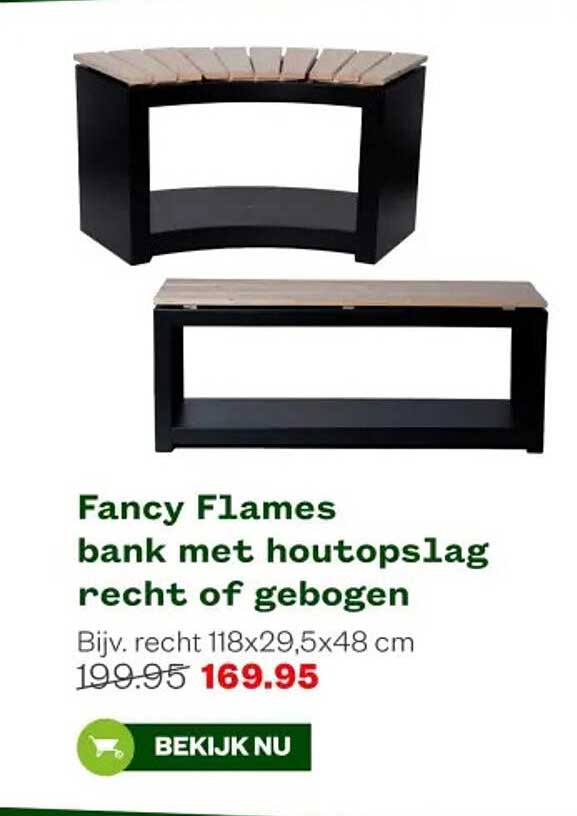 Fancy Flames bank met houtopslag recht of gebogen