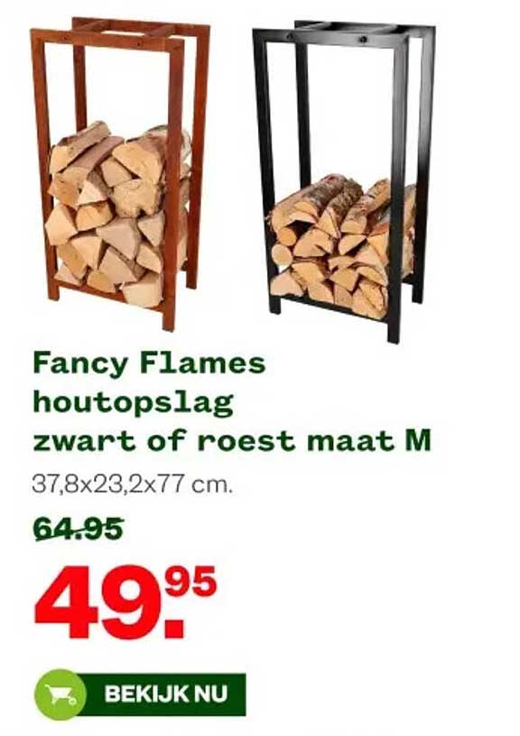 Fancy Flames houthouder zwart of roest maat M