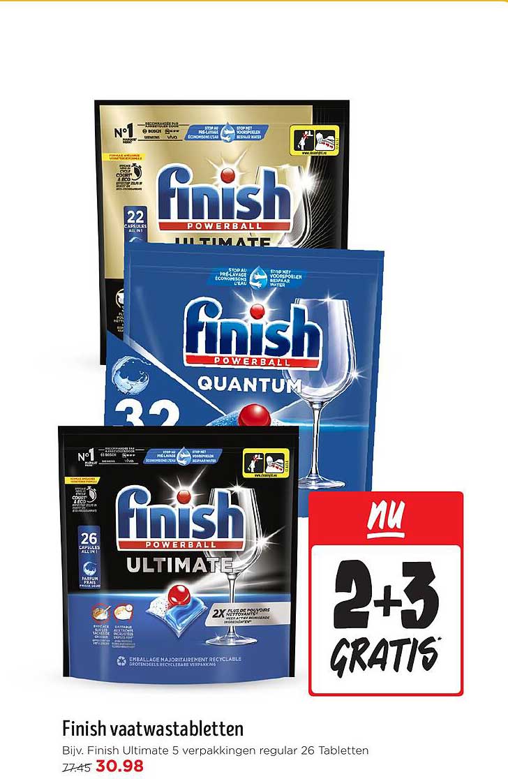 Finish vaatwastabletten Bijv. Finish Ultimate 5 verpakkingen regular 26 Tabletten