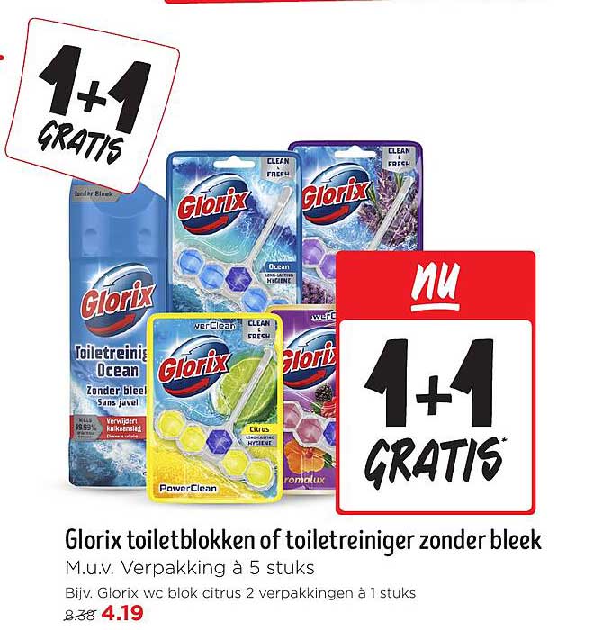 Glorix toiletblokken of toiletreiniger zonder bleek