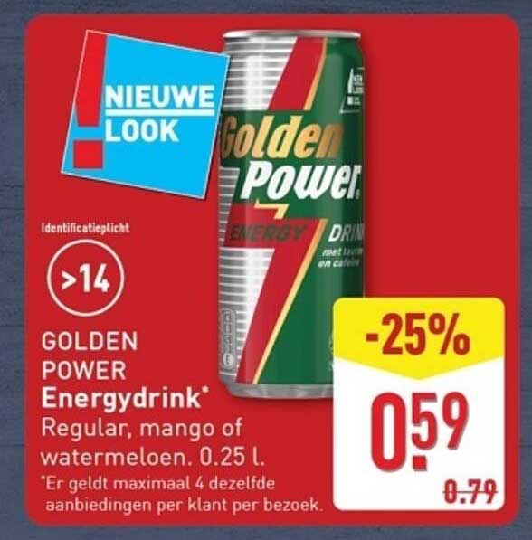 GOLDEN POWER Energidrink* Regular, mango of watermeloen. 0.25 l.