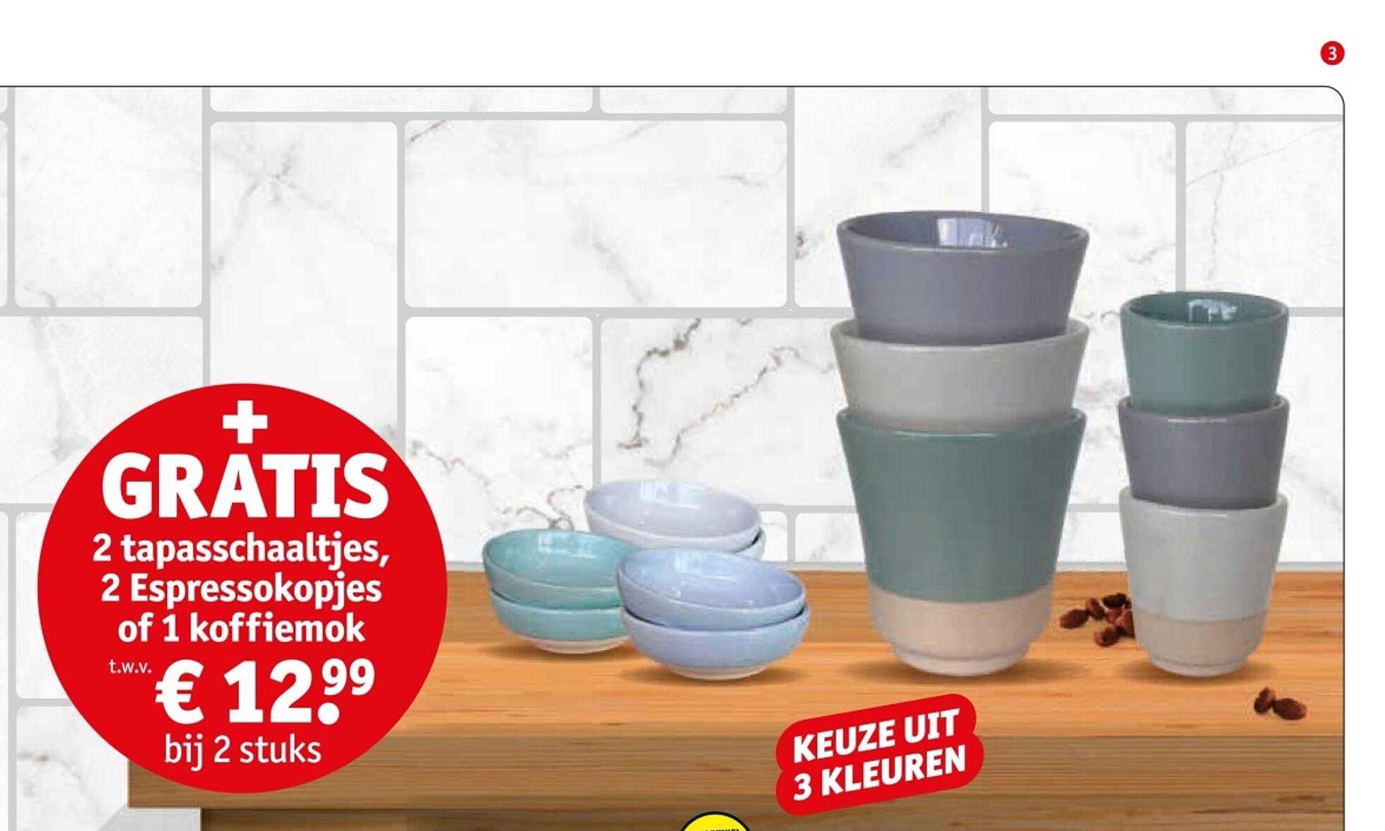 GRATIS 2 tapasschaaltjes, 2 Espressokopjes of 1 koffiemok t.w.v. € 12,99 bij 2 stuks