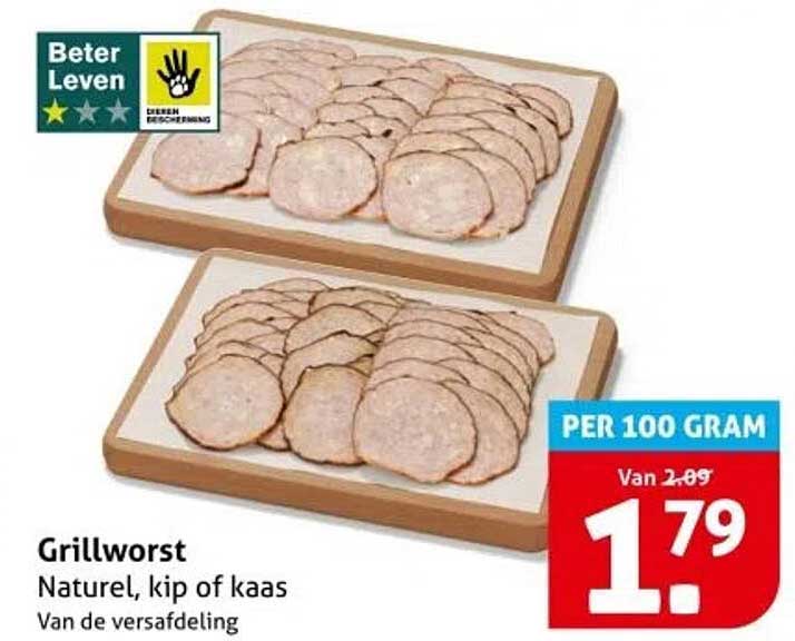 Grillworst Natuur, kip of kaas