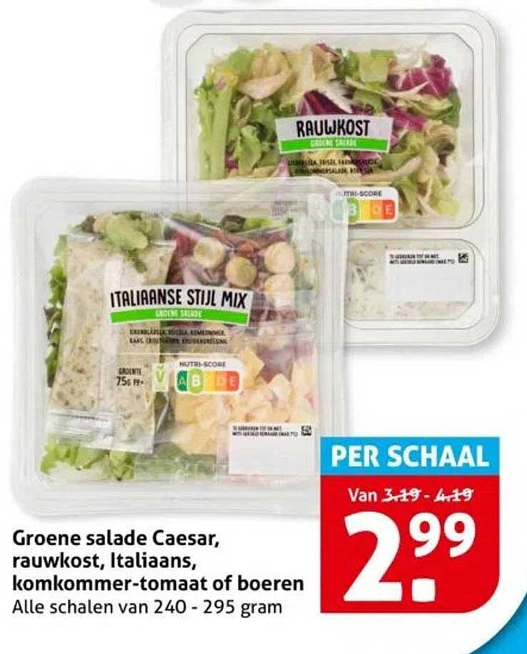 Groene salade Caesar, rauwkost, Italiaans, komkommer-tomaat of boeren