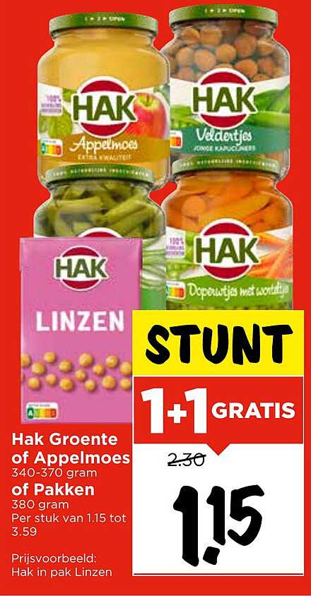 Hak Groente of Appelmoes 340-370 gram of Pakken of Linzen 380 gram
