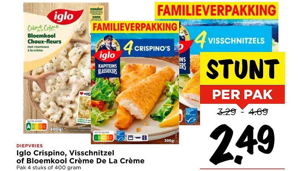 Iglo Crispino, Visschnitzel of Bloemkool Crème De La Crème