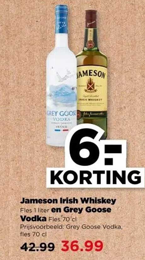 Jameson Irish Whiskey Fles 1 liter en Grey Goose Vodka Fles 70 cl
