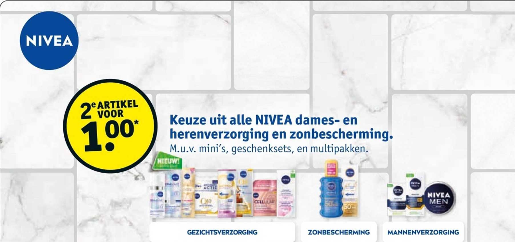 Keuze uit alle NIVEA dames- en herenverzorging en zonbescherming.