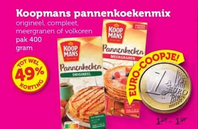 Koopmans pannenkoekenmix origineel, compleet, meergranen of volkorencake pak 400 gram