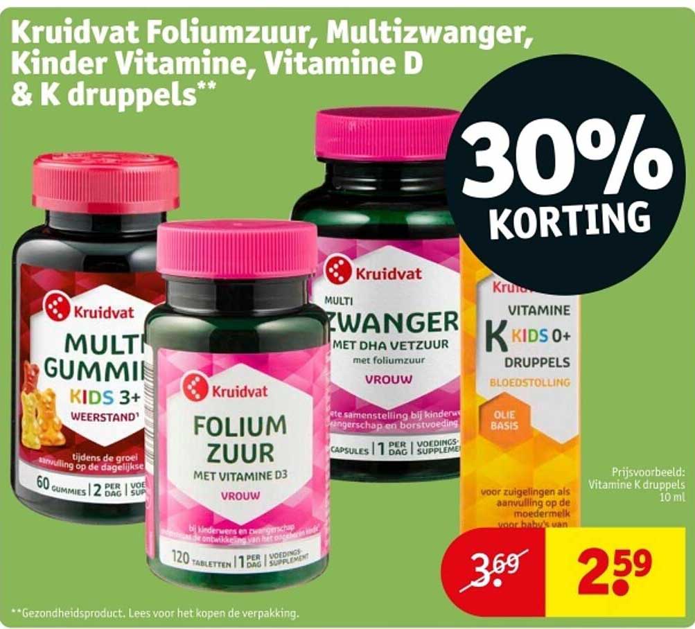 Kruidvat Foliumzuur, Multizwanger, Kinder Vitamine, Vitamine D & K druppels**
