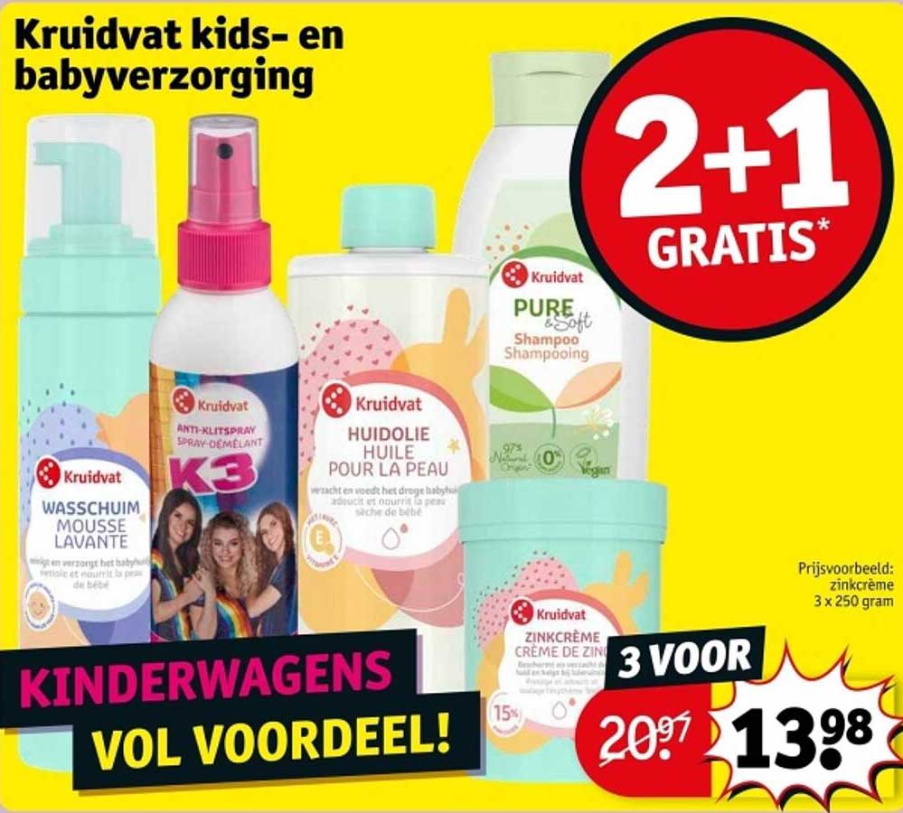 Kruidvat kids- en babyverzorging: 2+1 GRATIS