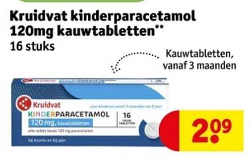 Kruidvat kinderparacetamol 120mg kauwtabletten** 16 stuks