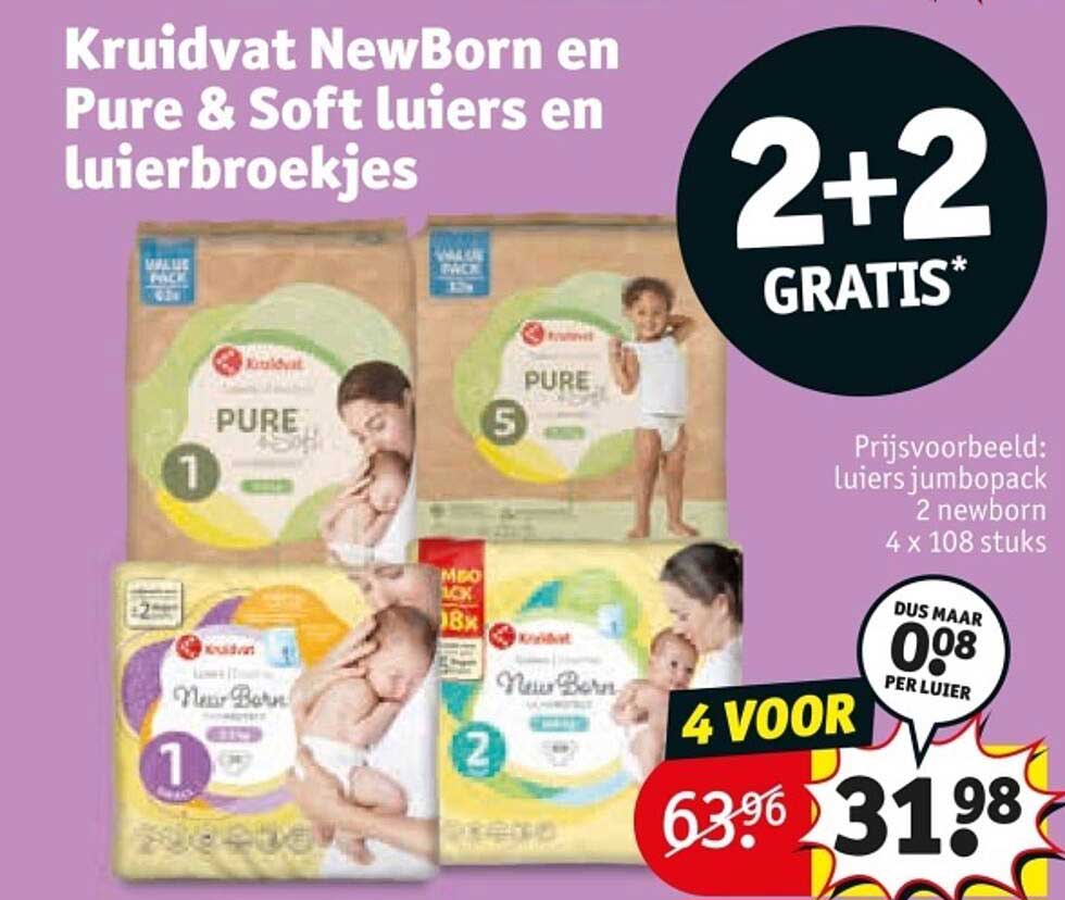 Kruidvat NewBorn en Pure & Soft luiers en luierbroekjes 2+2 GRATIS*