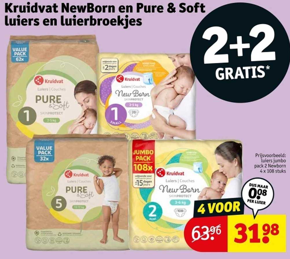 Kruidvat NewBorn en Pure & Soft luiers en luierbroekjes