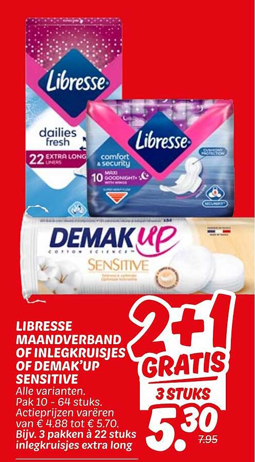 LIBRESSE MAANDVERBAND OF INLEGKRUISJES OF DEMAK’UP SENSITIVE
