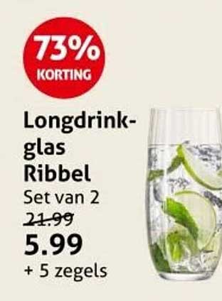 Longdrinkglas Ribbel Set van 2