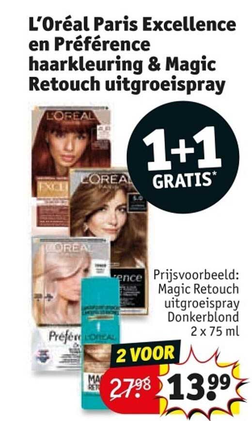L’Oréal Paris Excellence en Préférence haarkleuring & Magic Retouch uitgroeispray 1+1 GRATIS
