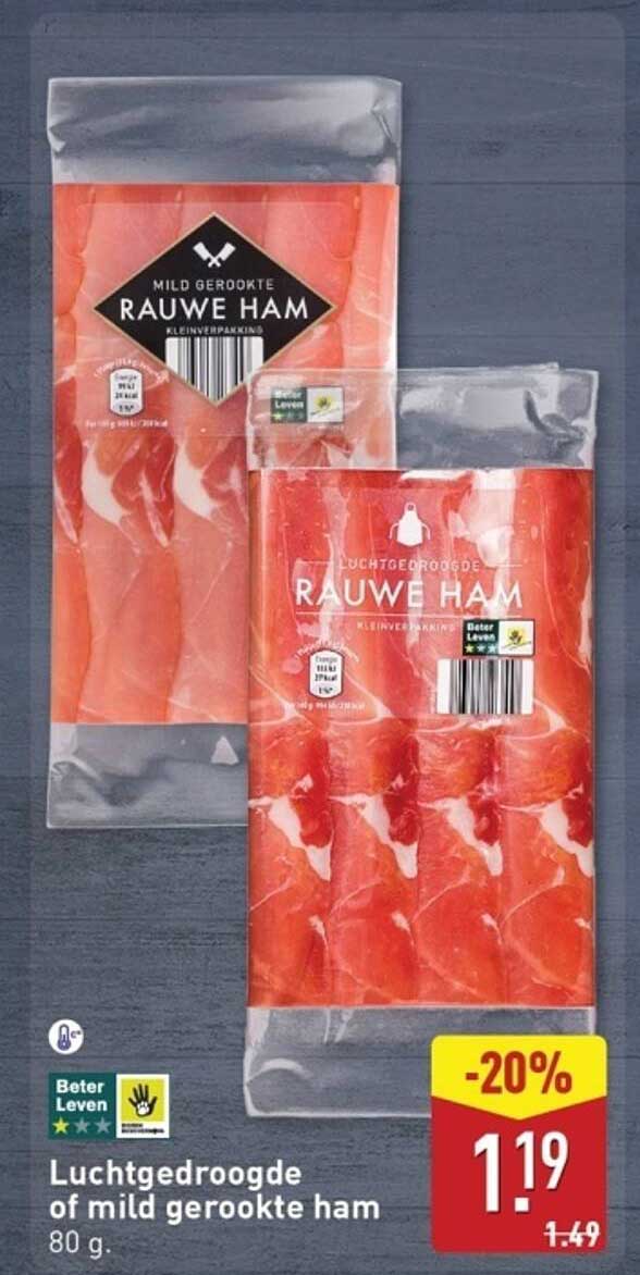 Luchtgedroogde of mild gerookte ham 80 g
