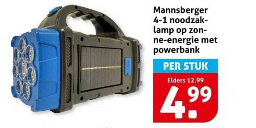 Mannsberger 4-1 noodzaklamp op zonne-energie met powerbank