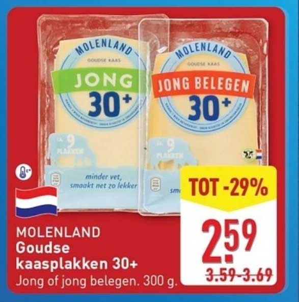 MOLENLAND Goudse kaasplakken 30+ Jong of jong belegen. 300 g.