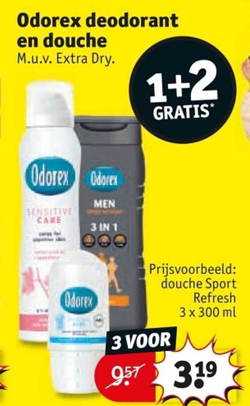 Odorex deodorant en douche M.u.v. Extra Dry. 1+2 GRATIS