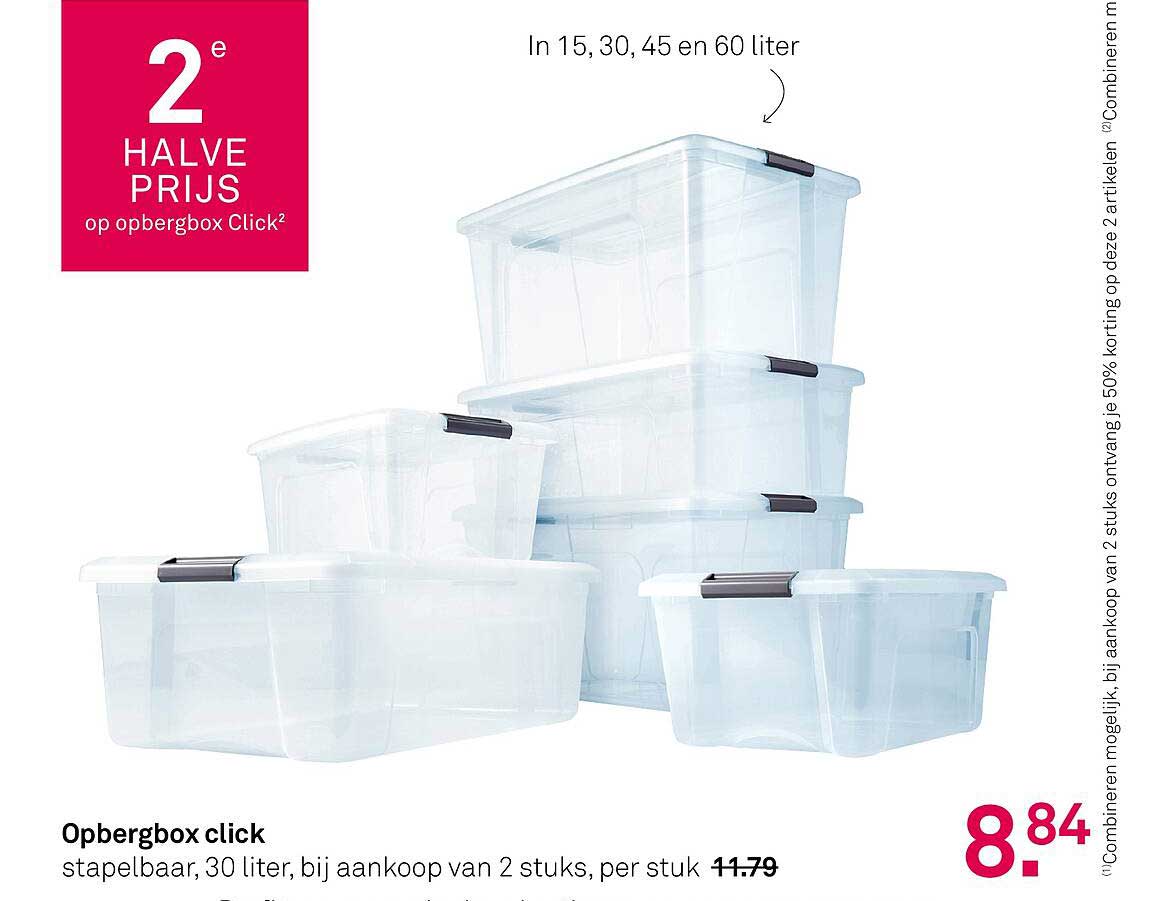 Opbergbox click stapelbaar, 30 liter, bij aankoop van 2 stuks, per stuk 8,84