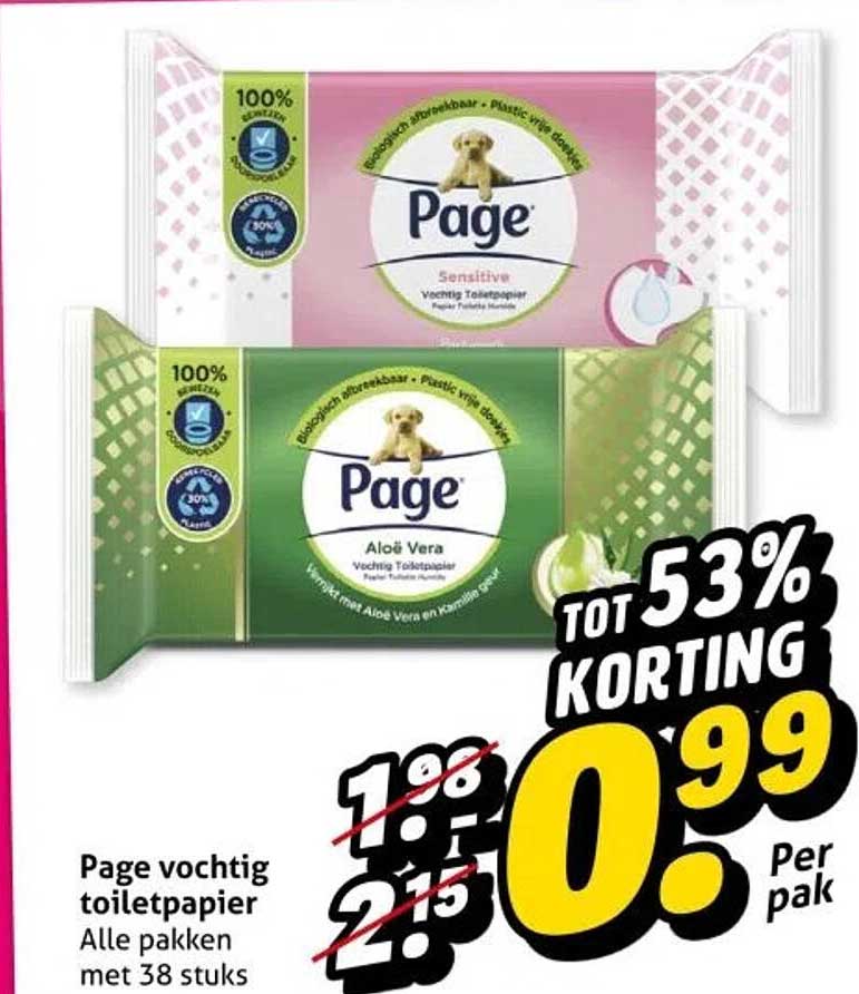 Page vochtig toiletpapier