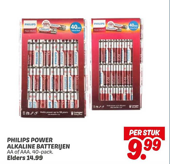PHILIPS POWER ALKALINE BATTERIJEN AA of AAA, 40-pack