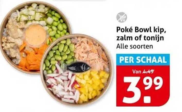 Poké Bowl kip, zalm of tonijn