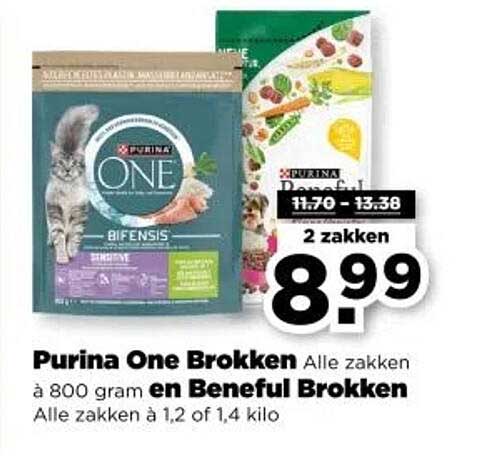 Purina One Brokken Alle zakken à 800 gram en Beneful Brokken Alle zakken à 1,2 of 1,4 kilo