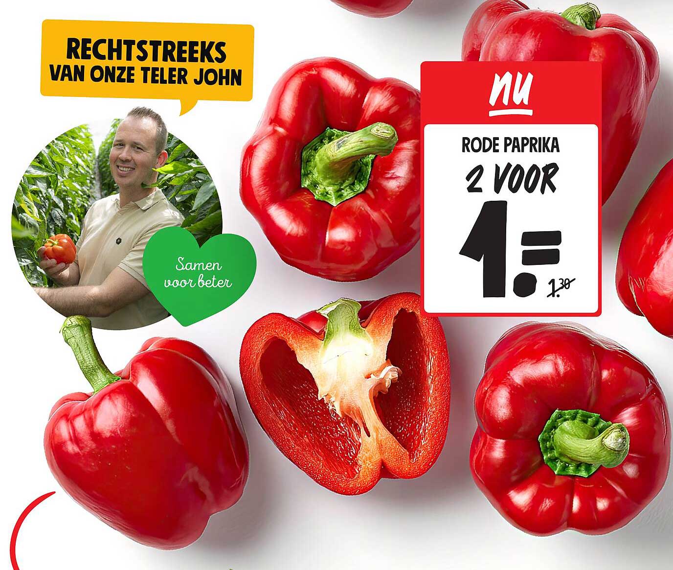 Rode paprika 2 voor 1,00