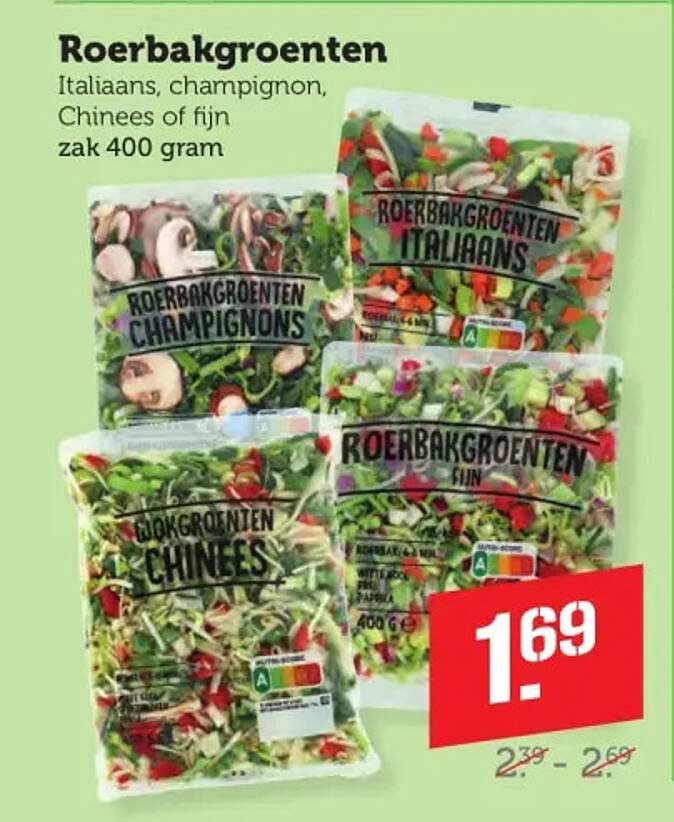 Roerbakgroenten Italiaans, champignon, Chinees of fijn  zak 400 gram