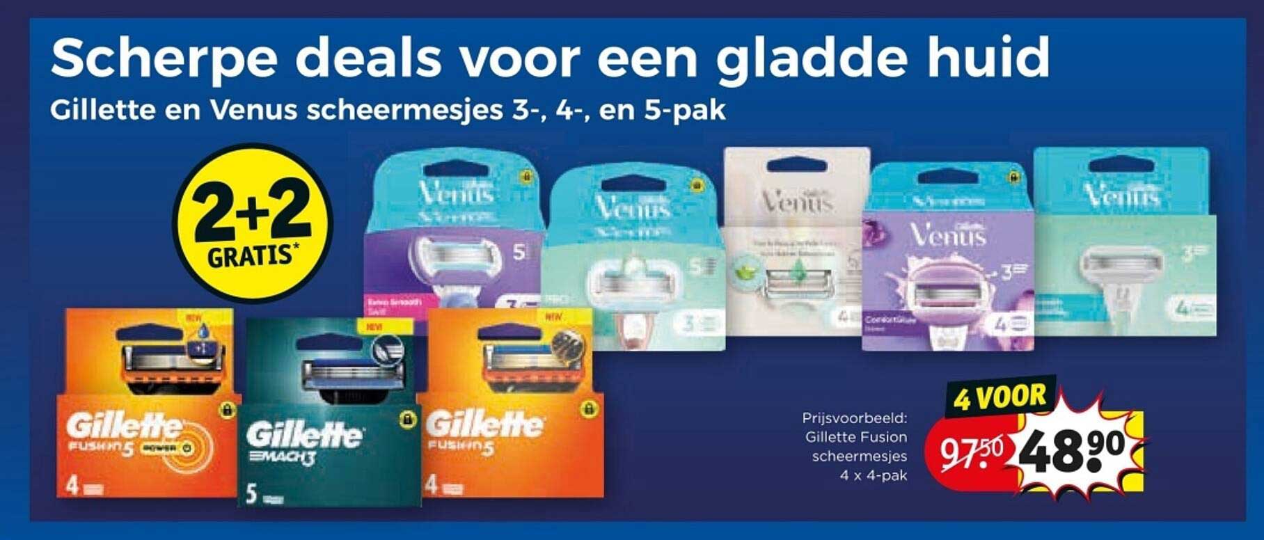 Scherpe deals voor een gladde huid: Gillette en Venus scheermesjes 3-, 4-, en 5-pak
