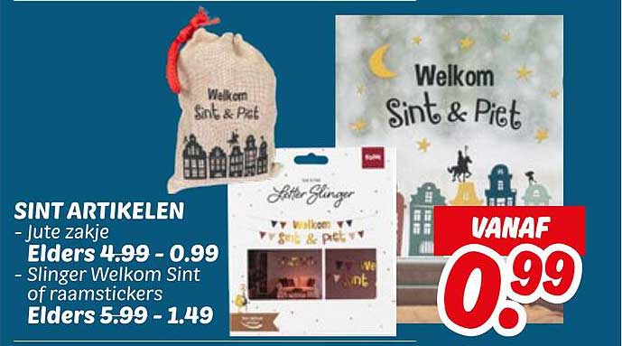 SINT ARTIKELEN - Jute zakje en slinger Welkom Sint of raamsstickers