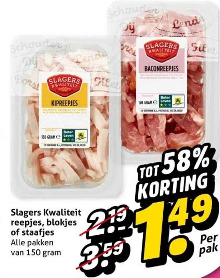 Slagers Kwaliteit reepjes, blokjes of staafjes