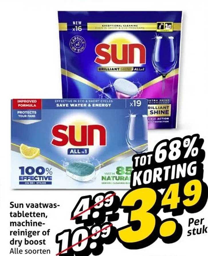Sun vaatwastabletten, machine-reiniger de dry boost, alle soorten
