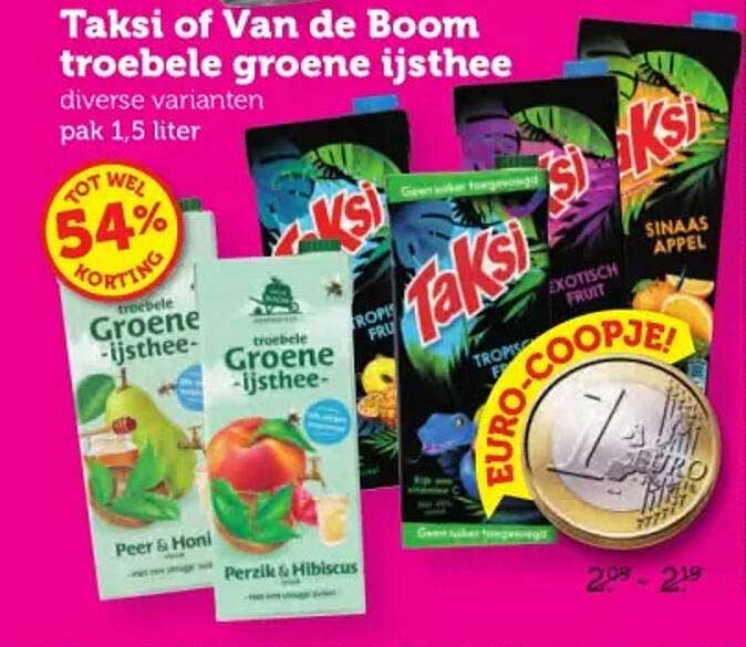 Taksi of Van de Boom troebele groene ijsthee diverse varianten pak 1,5 liter