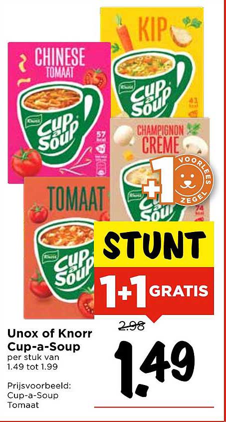 Unox of Knorr Cup-a-Soup per stuk van 1,49 tot 1,99